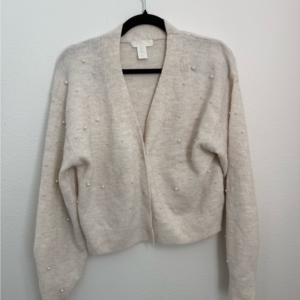 Women's Cream Sweater with Pearl Accents